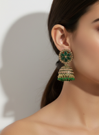 Eluria Emerald Green Floral Jhumka Earrings