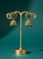 Eluria Emerald Green Floral Jhumka Earrings