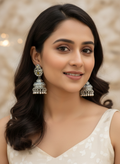 Eluria Oxidized Silver Green Stone Jhumka Earrings
