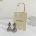 Eluria Oxidized Silver Green Stone Jhumka Earrings