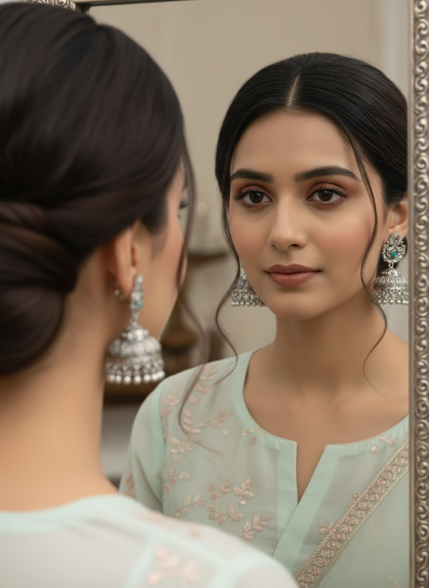 Eluria Oxidized Silver Blue & Green Stone Jhumka Earrings