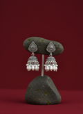Eluria Oxidized Silver Pearl Drop Jhumka Earrings