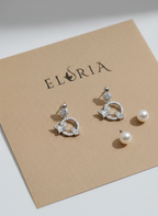 Eluria Silver Butterfly Pearl Stud Earrings Combo