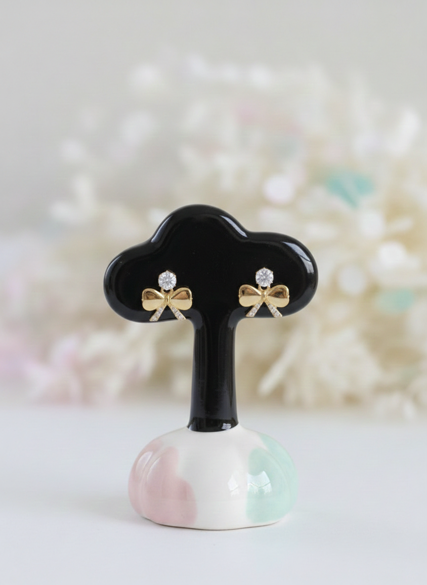Eluria Gold Bow Crystal Stud Earrings