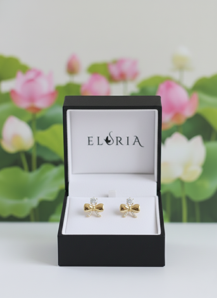 Eluria Gold Bow Crystal Stud Earrings