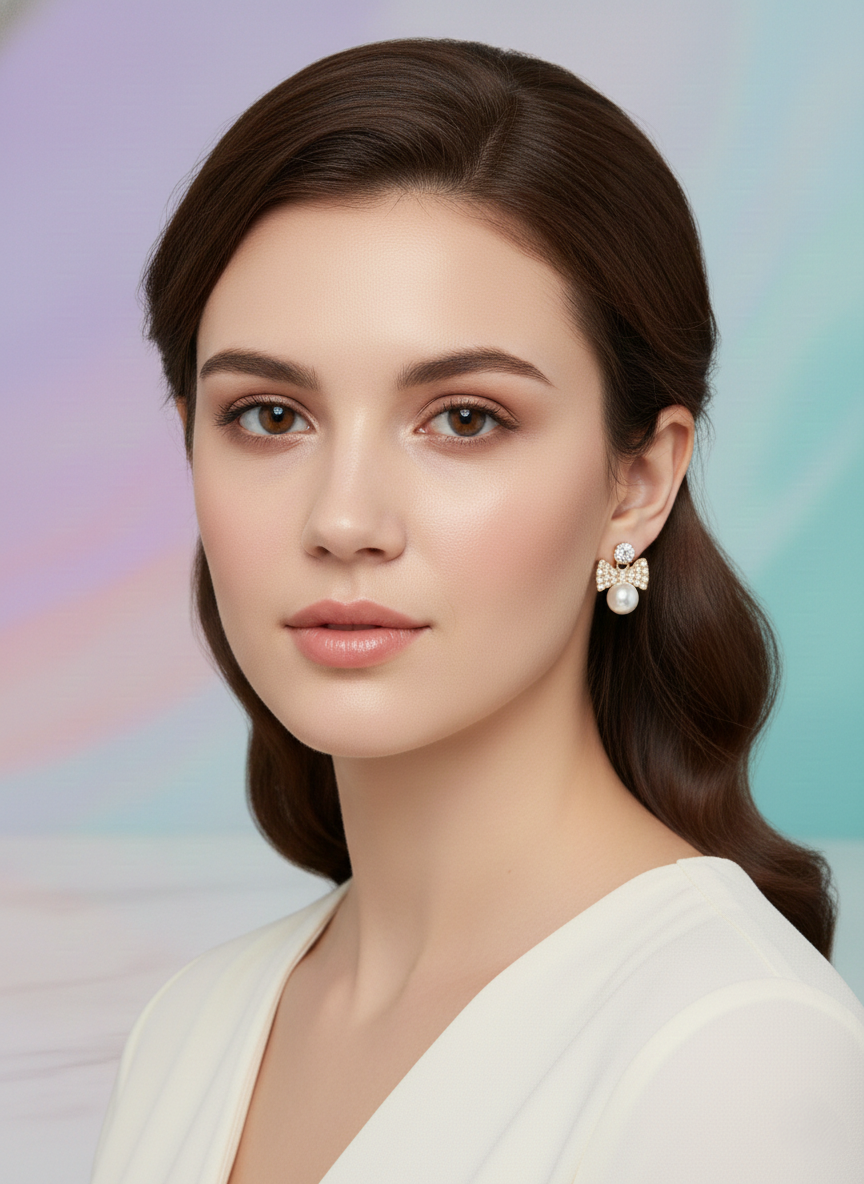 Eluria Stylish Gold Bow Pearl Stud Earrings for Women & Girls | Daily & Party Wear | 1 Pair