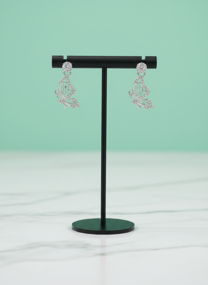 Eluria Stylish Silver Butterfly Drop Earrings for Women & Girls | Daily & Party Wear | 1 Pair