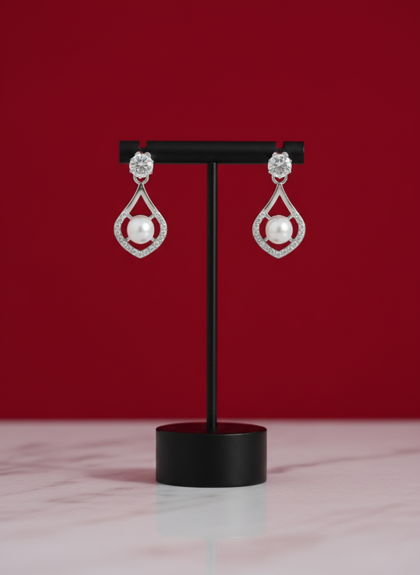 Eluria Stylish Silver Pearl Drop Earrings for Women & Girls | Daily & Party Wear | 1 Pair
