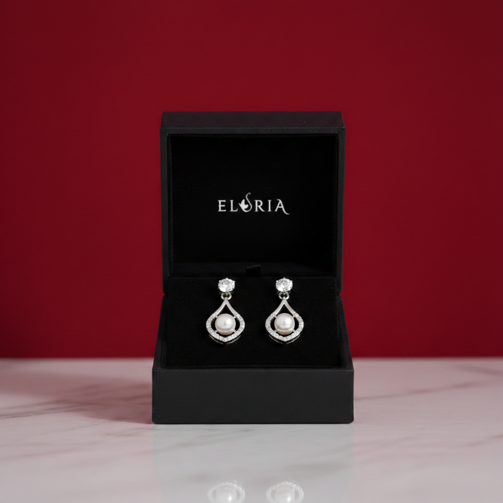 Eluria Stylish Silver Pearl Drop Earrings for Women & Girls | Daily & Party Wear | 1 Pair