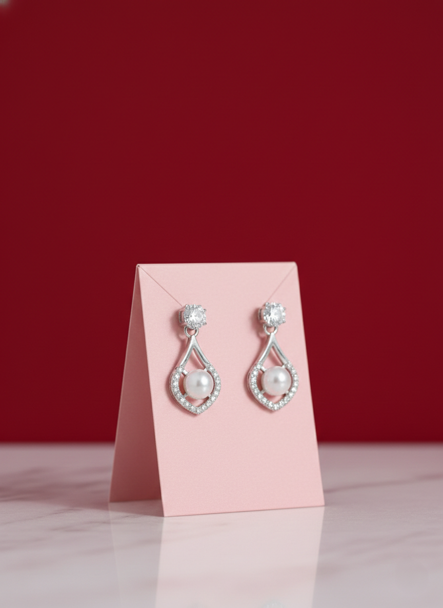 Eluria Stylish Silver Pearl Drop Earrings for Women & Girls | Daily & Party Wear | 1 Pair