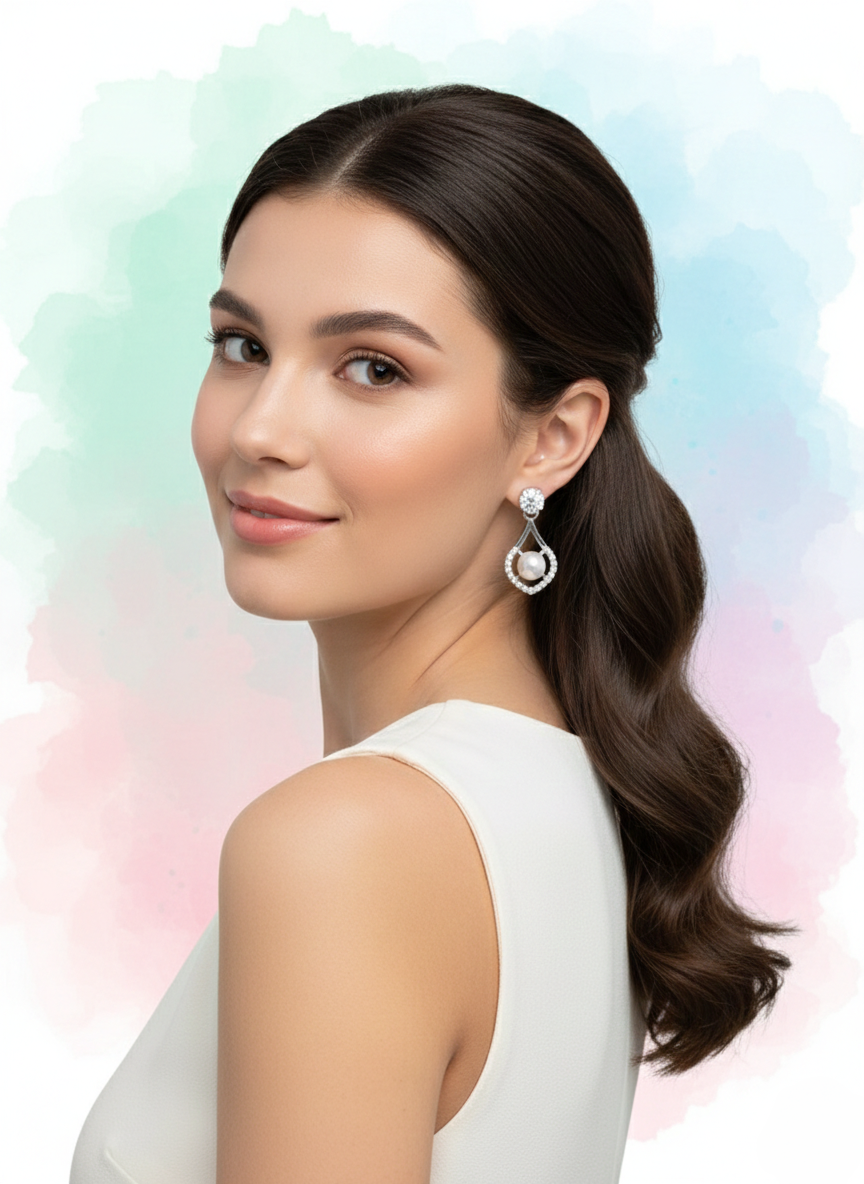 Eluria Stylish Silver Pearl Drop Earrings for Women & Girls | Daily & Party Wear | 1 Pair