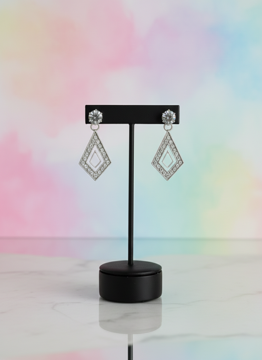 Eluria Stylish Silver Diamond Shape Drop Earrings for Women & Girls | Daily & Party Wear | 1 Pair