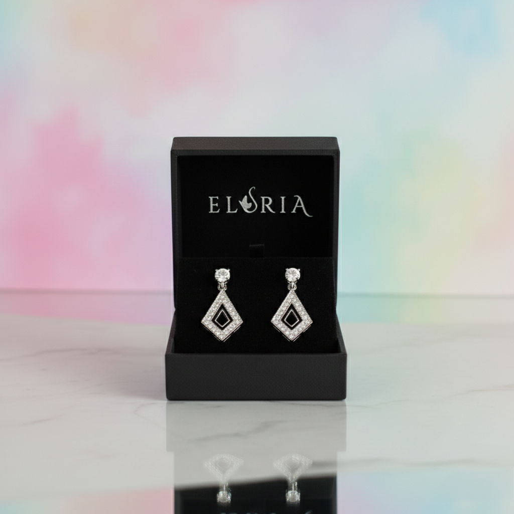Eluria Stylish Silver Diamond Shape Drop Earrings for Women & Girls | Daily & Party Wear | 1 Pair