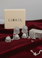 Eluria Noor Silver-Tone Traditional Jhumkas with Ear Chain