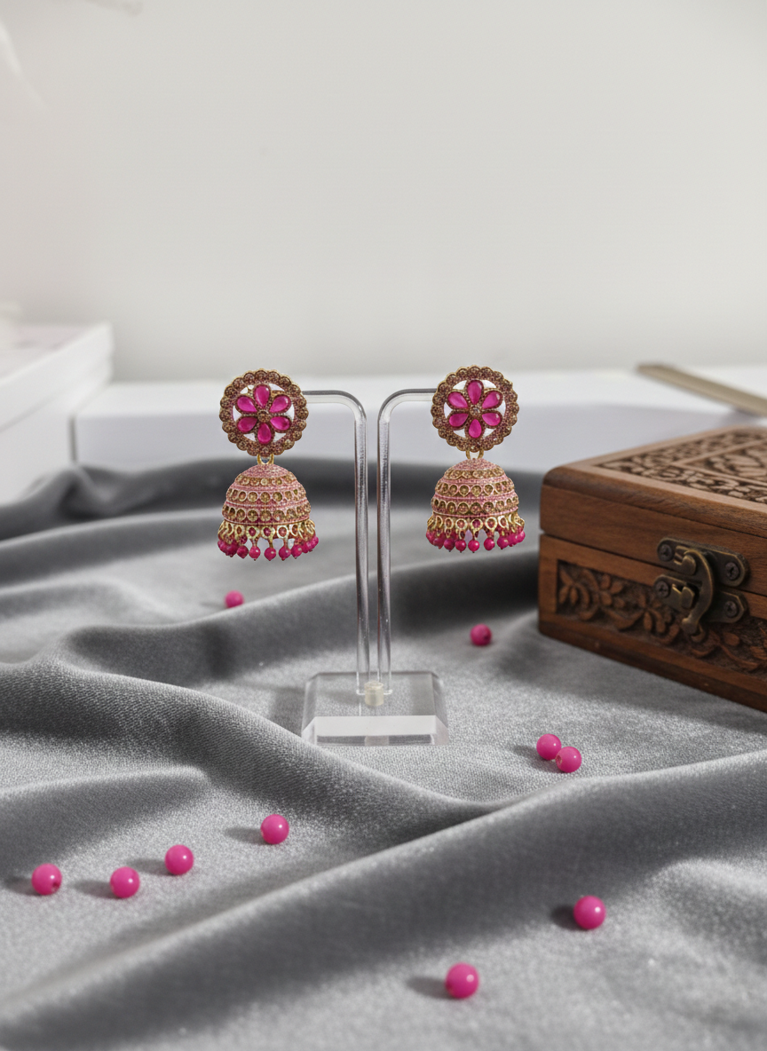 Eluria Gulnar Pink Floral Jhumkas