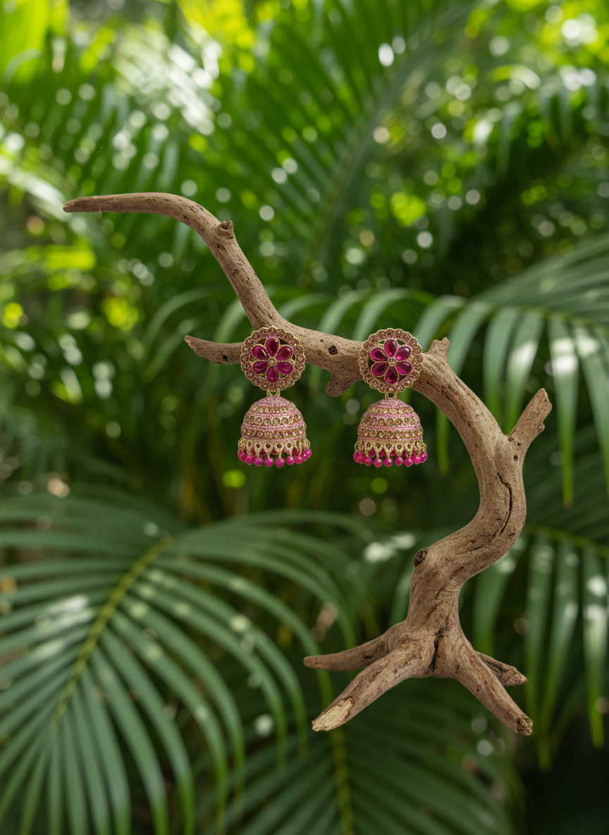 Eluria Gulnar Pink Floral Jhumkas