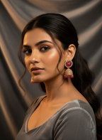 Eluria Gulnar Pink Floral Jhumkas