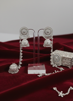 Eluria Noor Silver-Tone Traditional Jhumkas with Ear Chain