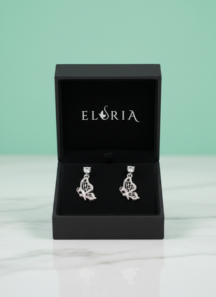 Eluria Stylish Silver Butterfly Drop Earrings for Women & Girls | Daily & Party Wear | 1 Pair