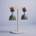 Eluria Oxidized Silver Red Stone Temple Jhumka Earrings – 2.0